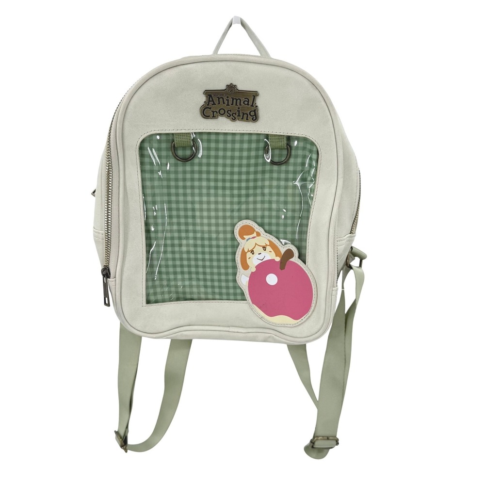 Bioworld Animal Crossing Isabelle Ita Bag Mini Backpack Off-White Green Gingham